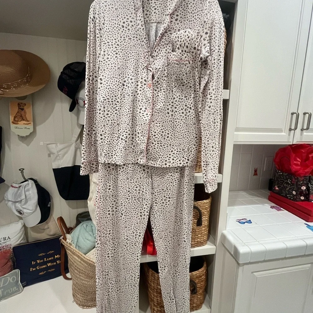 PJ Salvage Pink Leopard-Print Button Pajama Set